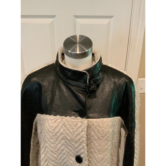 Rebecca Minkoff Gray Knit Wool Long Coat w/ Leather Panels, Size Large - Picture 2 of 9